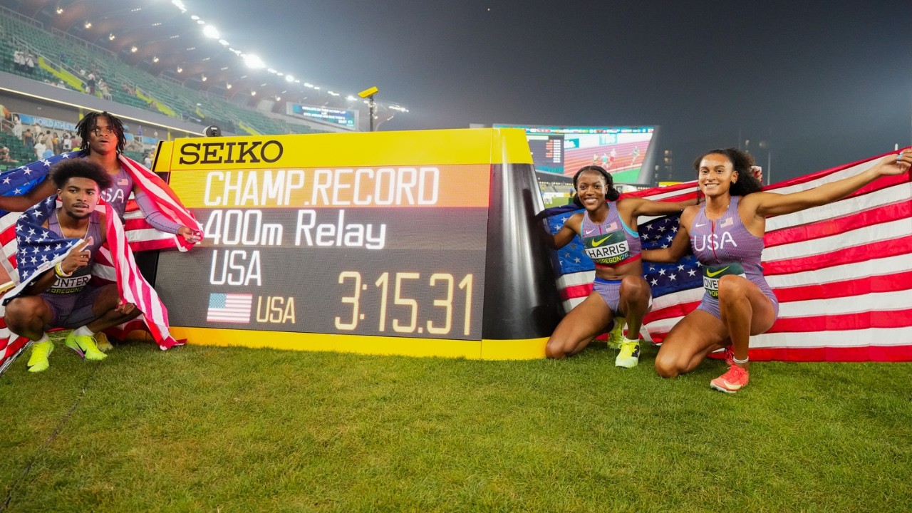 Team USA wins Mixed 4x400m relay at World Athletics U20 Championships Oregon 2026 New World Record