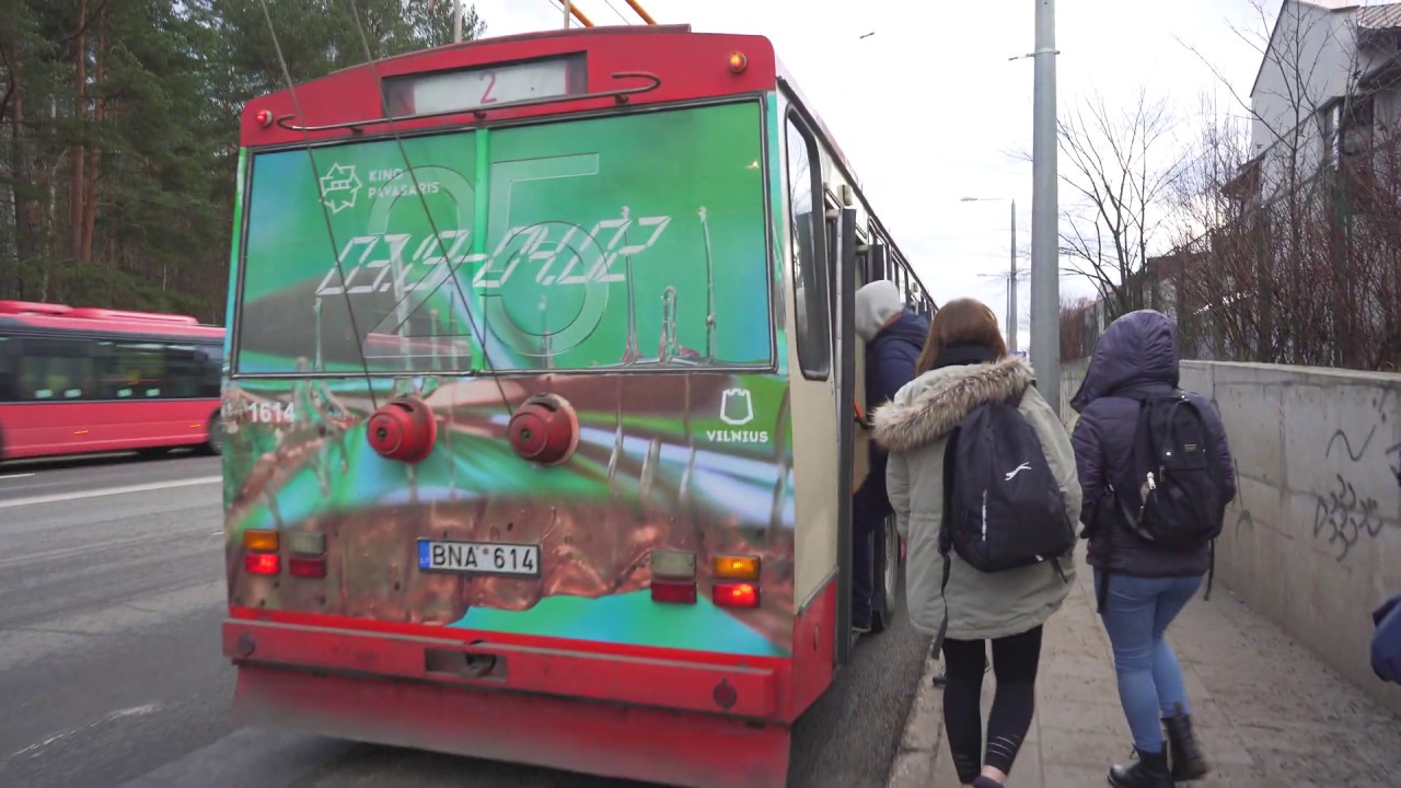 Lithuania, Vilnius, trolleybus 2 ride from Saulėtekis to Karaliaus Mindaugo tiltas