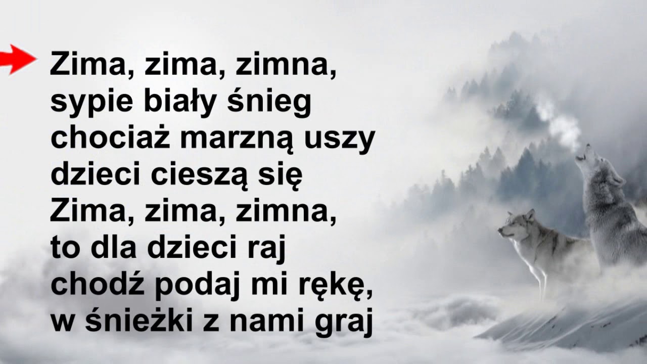 Zima, zima, zimna. Karaoke, piosenka dla dzieci. Tekst na ekranie. Wesoła piosenka o zimie