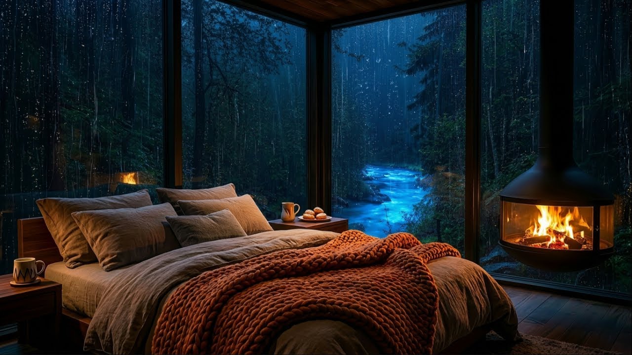 🔥 Deep Sleep & Relaxation | 🌧️ Heavy Rain Sounds & Crackling Fireplace🔥| No Music