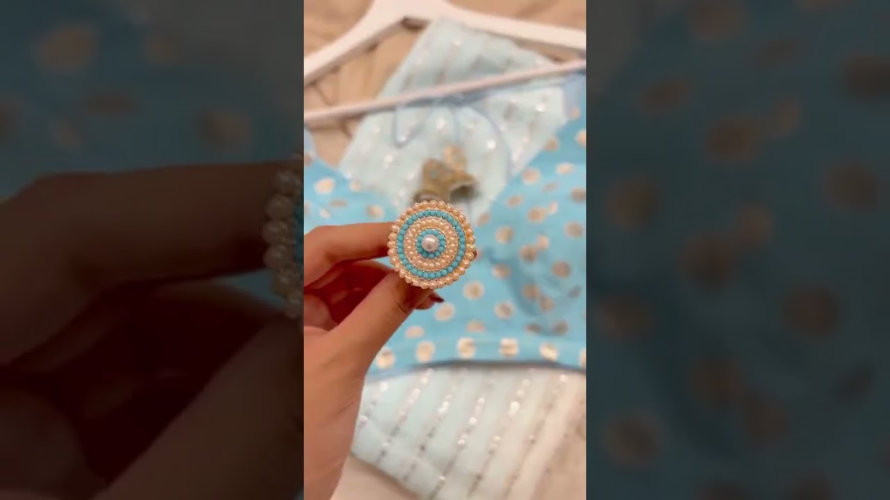 Sky Blue And White Color Mukesh Work Saree