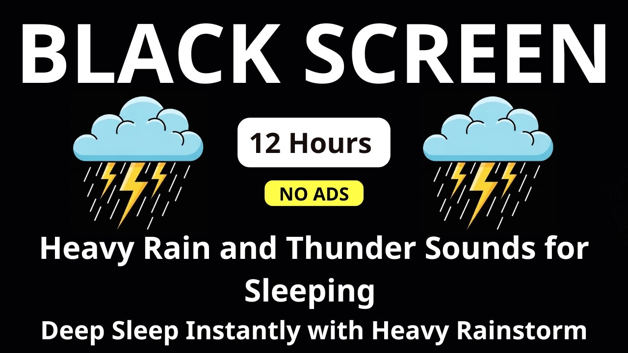 Heavy Rain and Thunder Sounds for Sleeping – Black Screen |Deep Sleep Instantly with Heavy Rainstorm