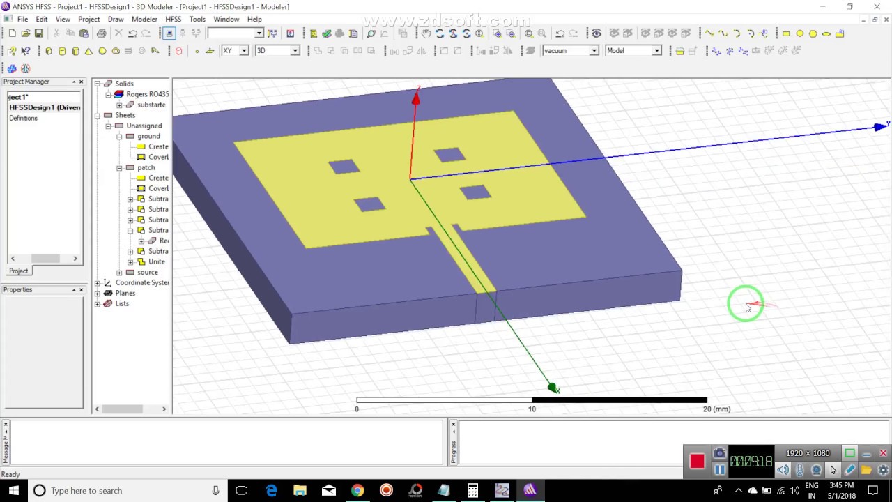 Microstrips Patch antenna with slot array using HFSS