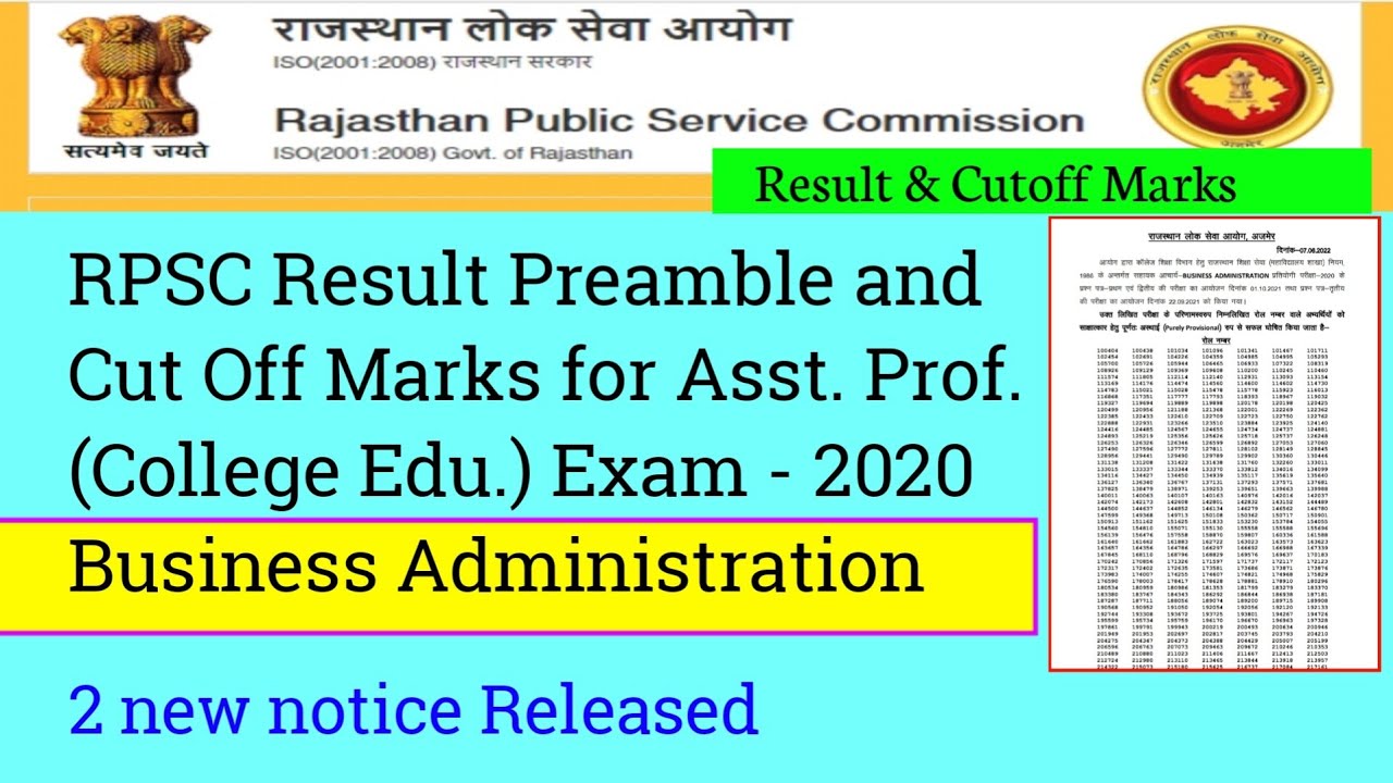 RPSC Result & Cutoff Marks. for Asst. Professor 2020 Business Administration. RPSC latest news today
