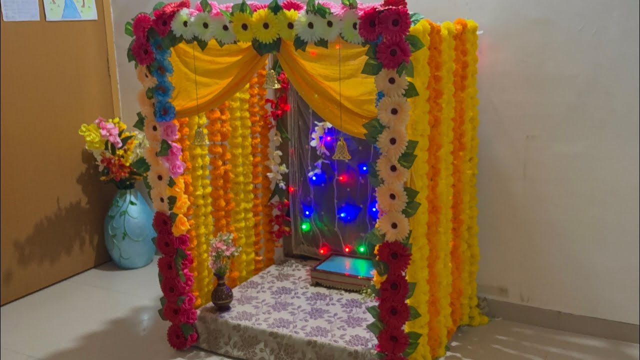 flower decoration for ganpati at home | traditional backdrop decoration ideas Crafts with Nakul Sahu