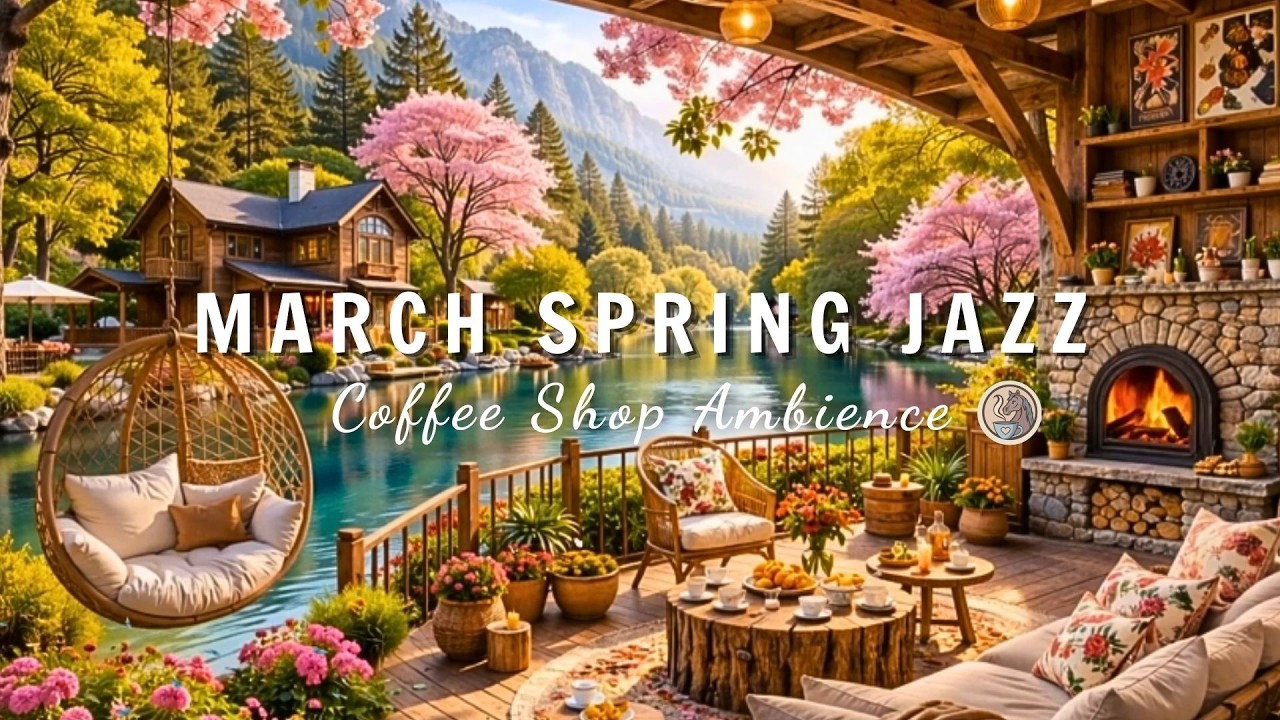 March Spring Jazz at Cozy Coffee Porch Ambience 🌸 Soft Jazz Background Music for Relax, Work & Study