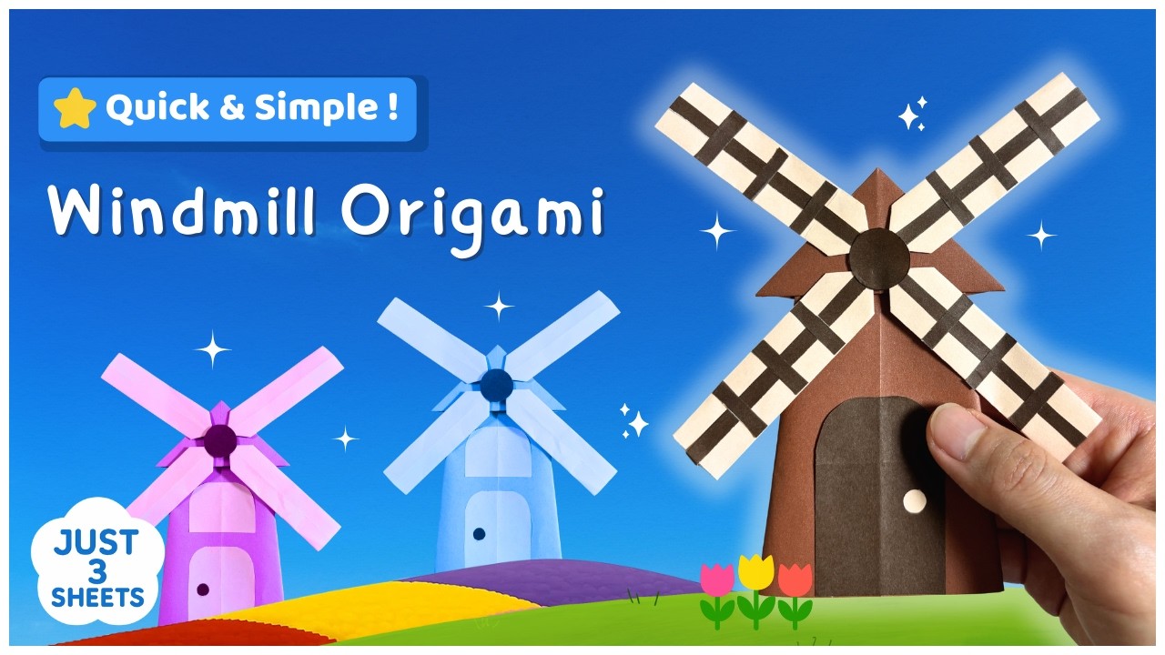 🌷 Easy Paper Windmill | How to Fold Origami for Kids Step by Step #paperwindmill #origamiforkids