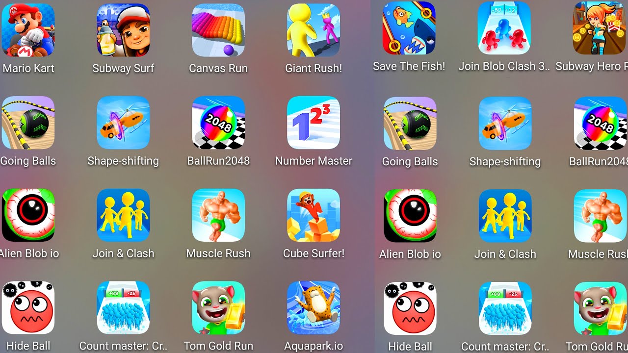 Count Master 3D,Aquapark.io,Subway Surf,Mario Kart,Subway Caft,Muscle Rush,Number Master,Canvas Run