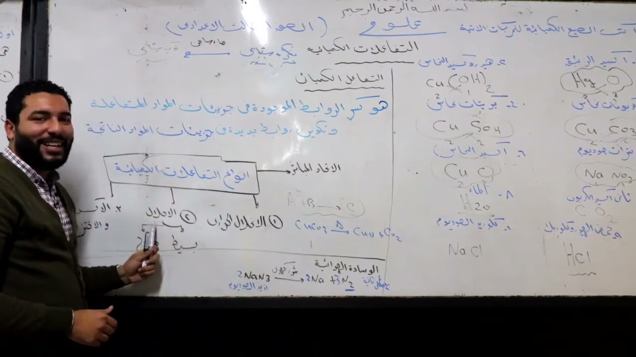 التفاعل الكميائي وأنواع التفاعلات الكيميائيه.. للصف الثالث الإعدادي
