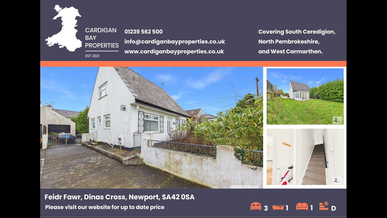 Property For Sale. 3 Bedroom Dorma bungalow in Dinas Cross Nr Newport, Cardigan Bay