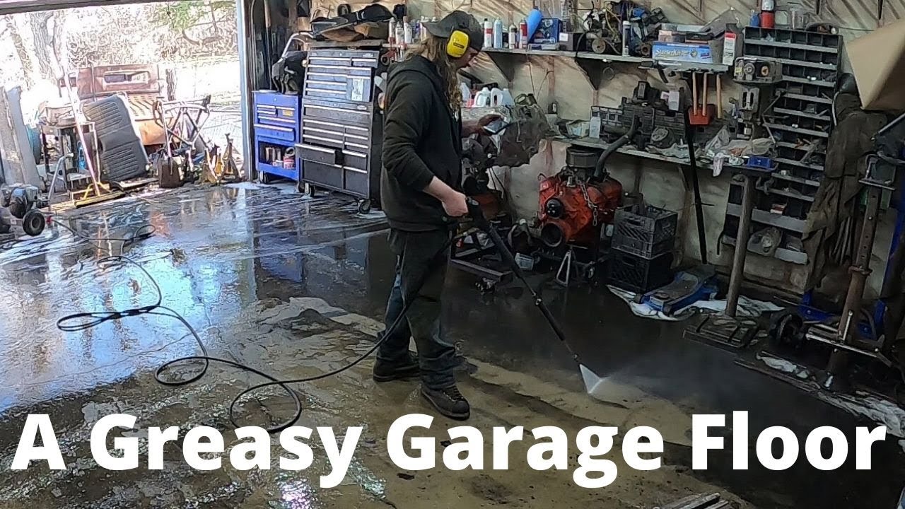 Pressure Washing a Dirty Garage Floor - Oddly Satisfying!