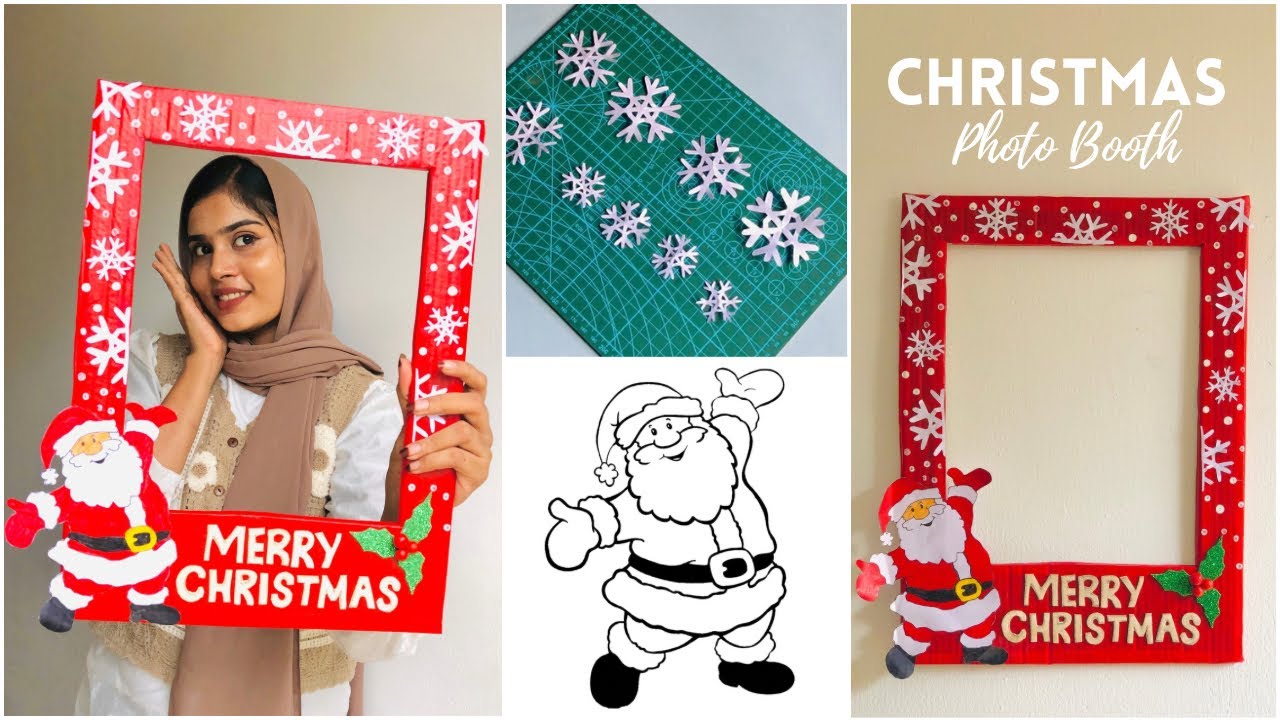 DIY Christmas Photo Booth | Christmas selfie props | Christmas craft ideas | cardboard photo frame |
