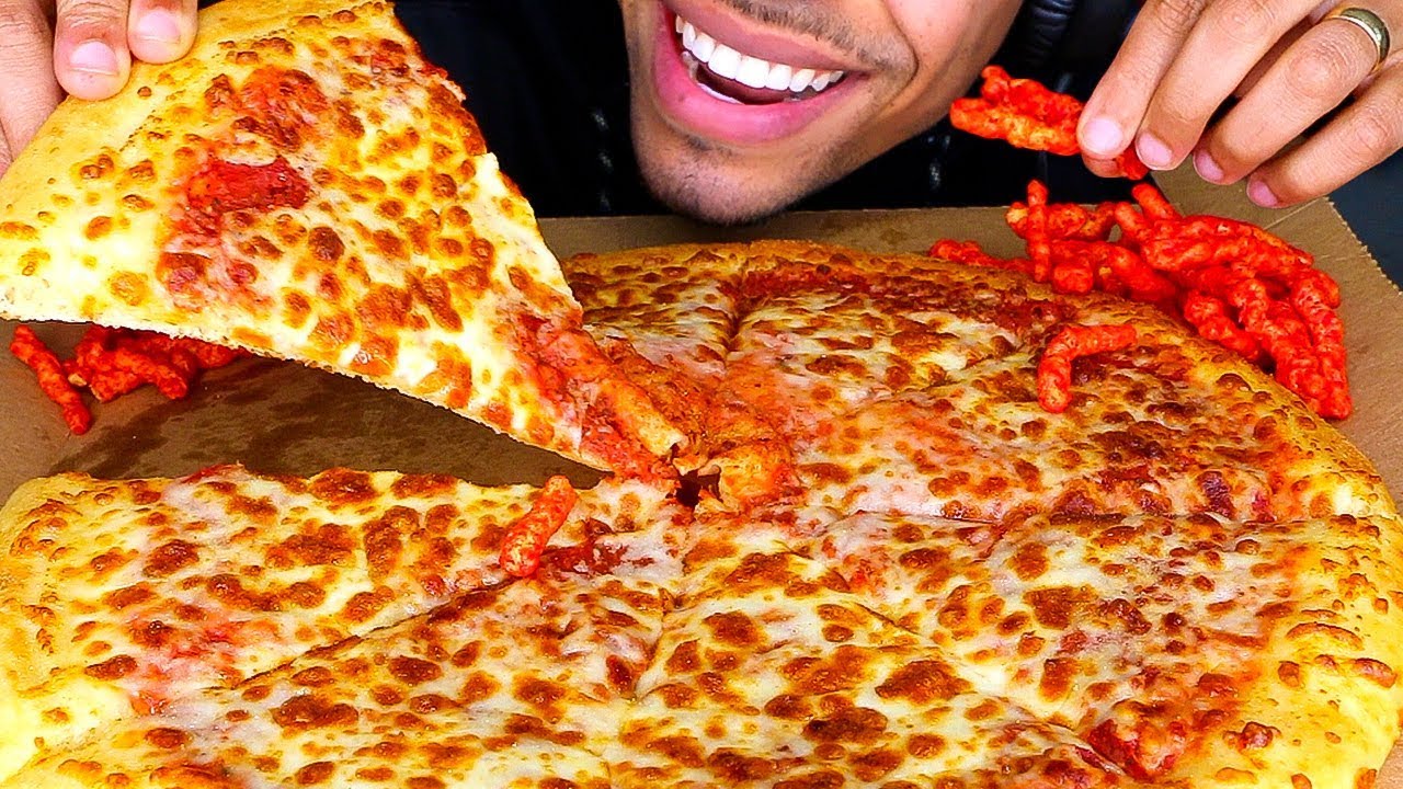 ASMR FLAMIN HOT CHEETOS LITTLE CAESARS PIZZA MUKBANG CHEESE EATING SHOW SOUNDS | NO TALKING JERRY