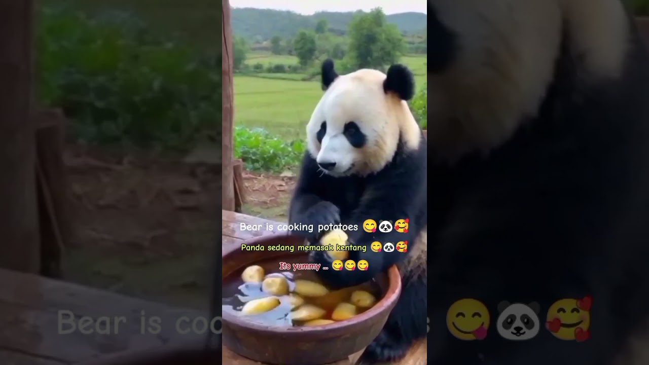 Bear cooking potatos #panda sedang memasak kentang #music #sweet #potatostuffedparatha