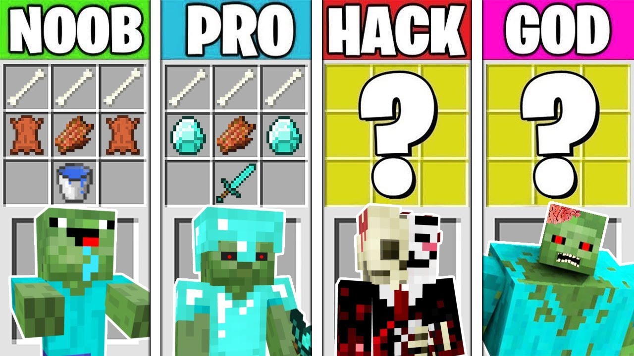 Minecraft Battle: ZOMBIE MUTANT CRAFTING! NOOB vs PRO vs HACKER vs GOD in Minecraft Animation