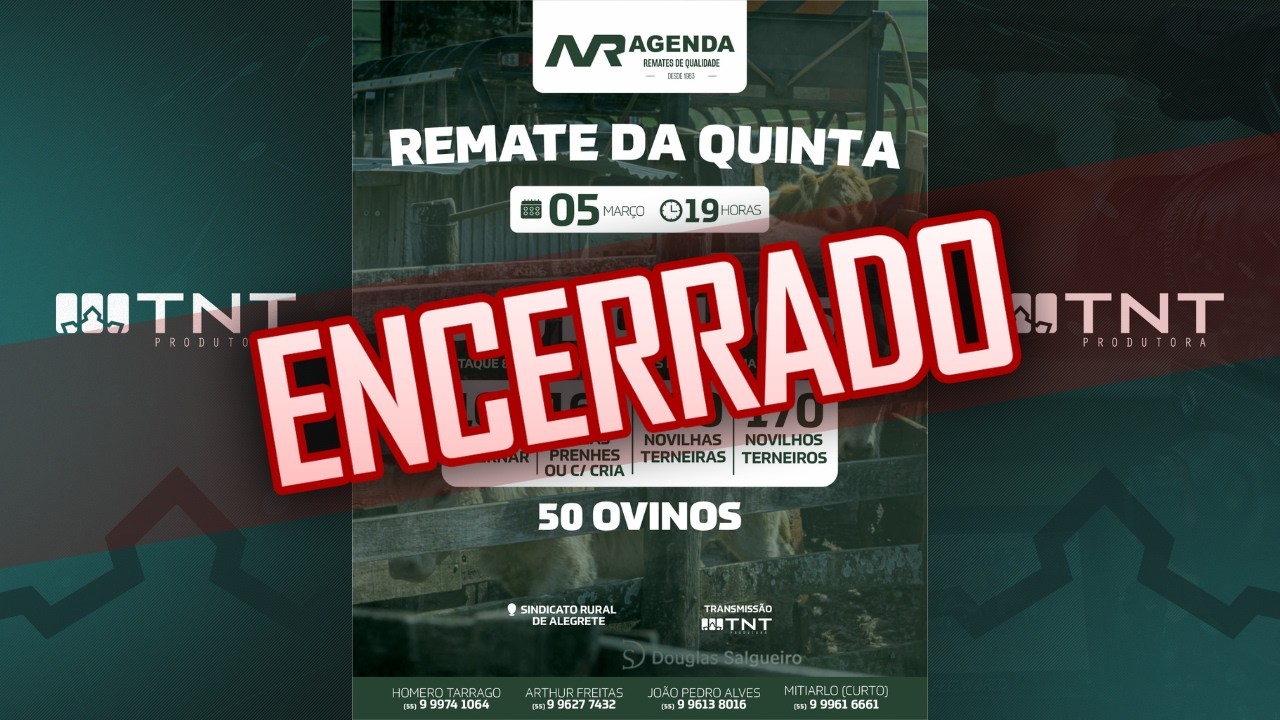 05/03 - Remate da Quinta Agenda Remates | 19h