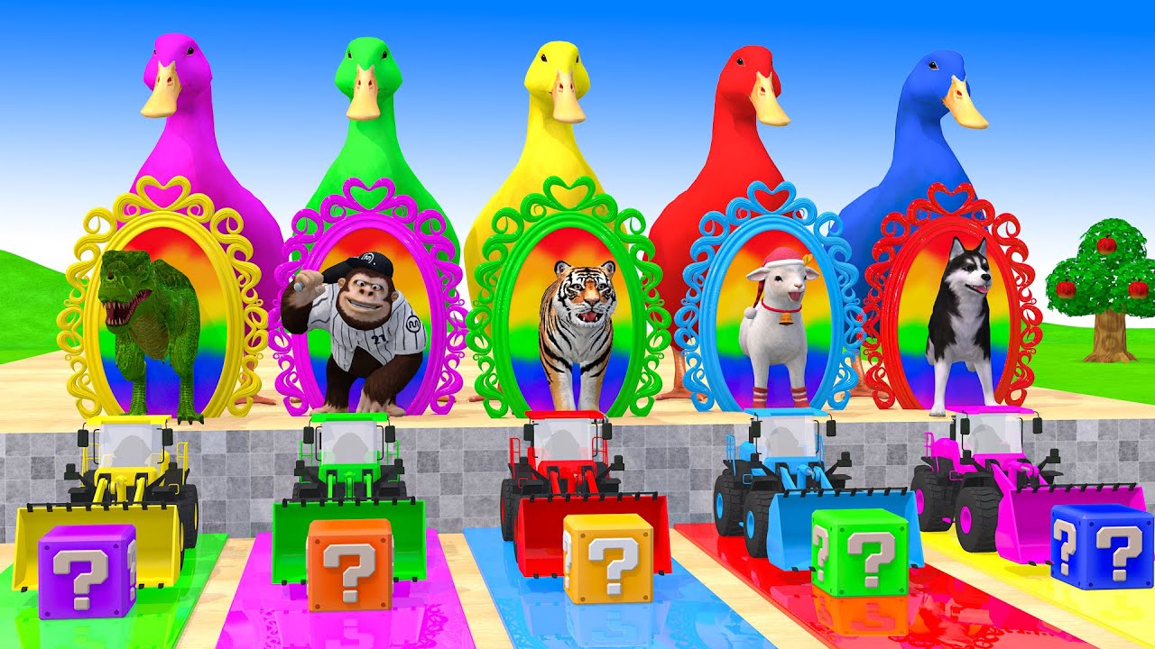 Long Slide Game With Cow Elephant Gorilla Hippopotamus Tiger - 3d Animal Game - Funny 3d Animals