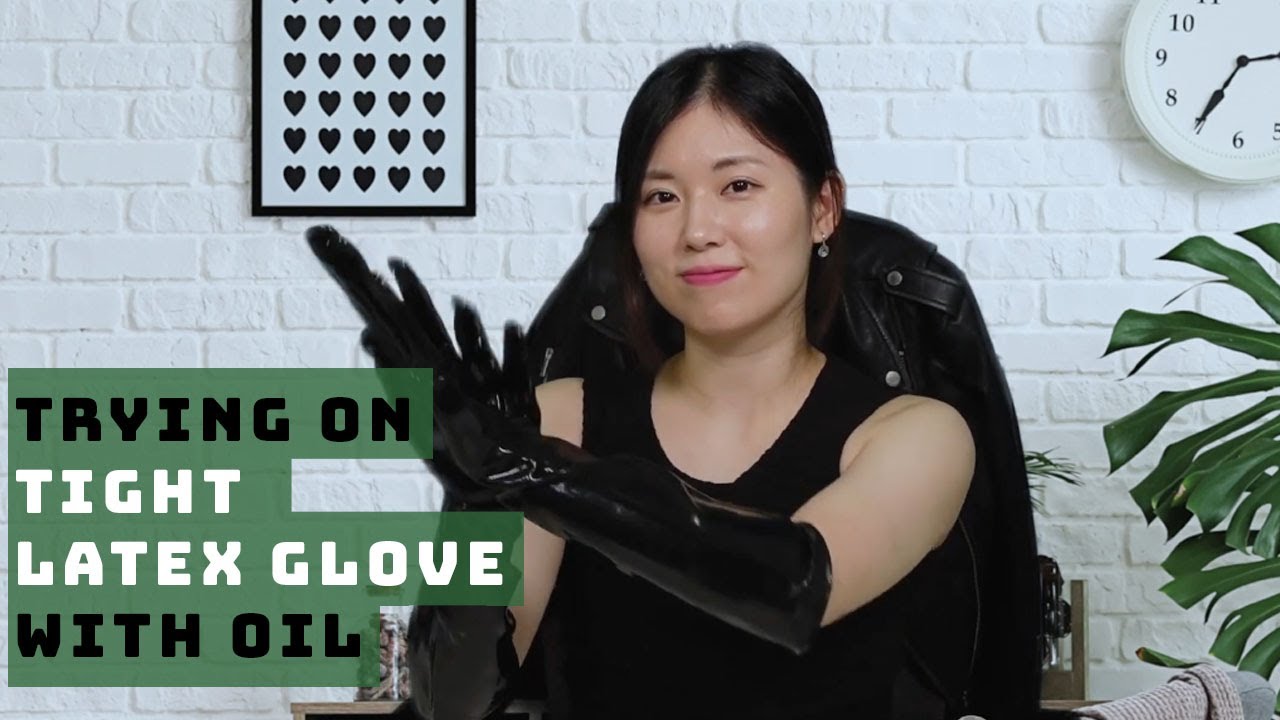 No talking ASMR gloves| Trying on tight latex glove with oil | latex gloves sounds