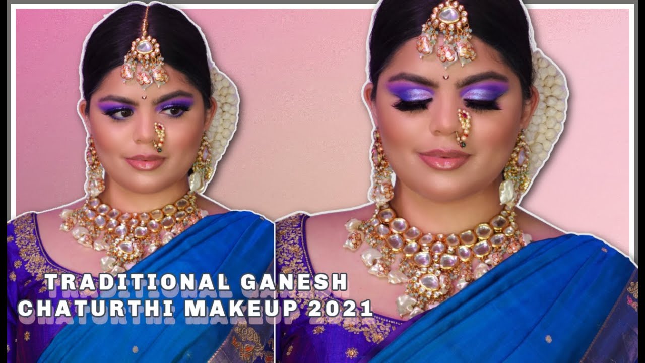 TRADITIONAL GANESH CHATURTHI LOOK 2021| COLOURFUL INDIAN FESTIVAL MAKEUP TUTORIAL