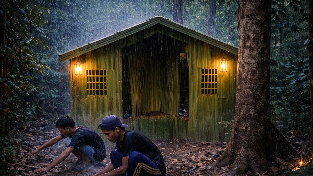 Camping hujan deras saat membangun shelter &mencari sumber makanan di alam 