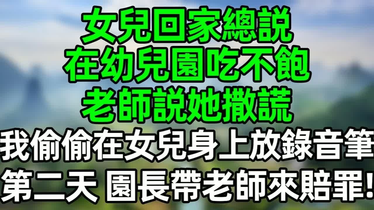 女兒回家總説在幼兒園吃不飽，老師說她撒謊，我沒閙 偷偷在女兒衣服上別錄音筆，第二天園長帶老師來賠罪！#深夜淺讀 #夜讀人生 #大橘講故事  #情感故事 #講故事  #幸福生活 #深夜故事