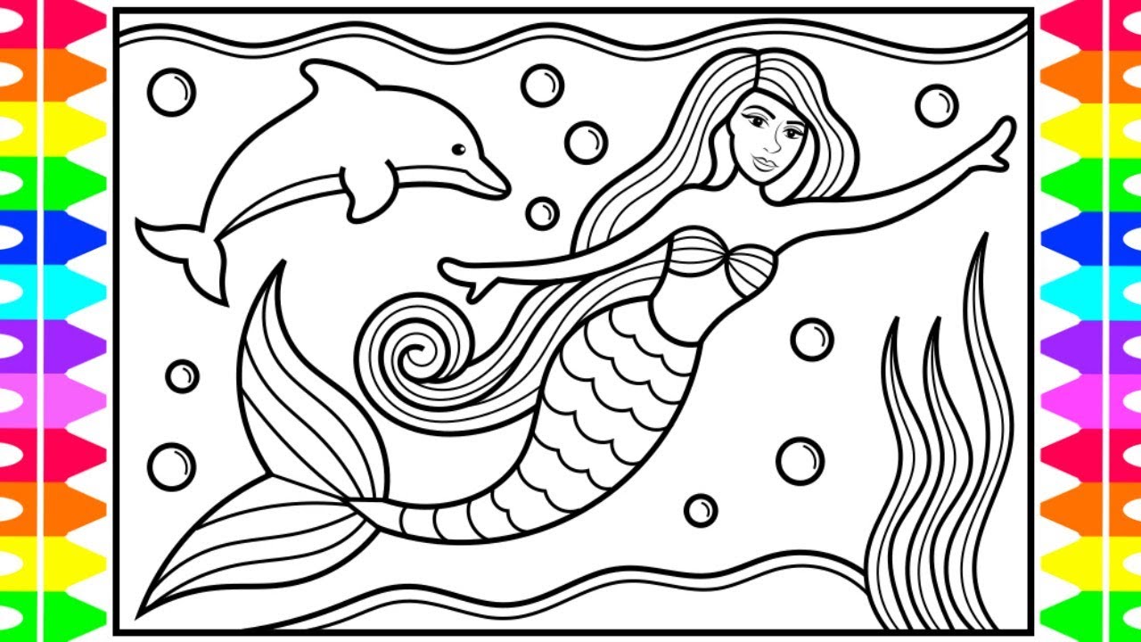 How to Draw a Mermaid Princess for Kids 💜💚💖🐬Mermaid Princess Drawing and Coloring Pages for Kids