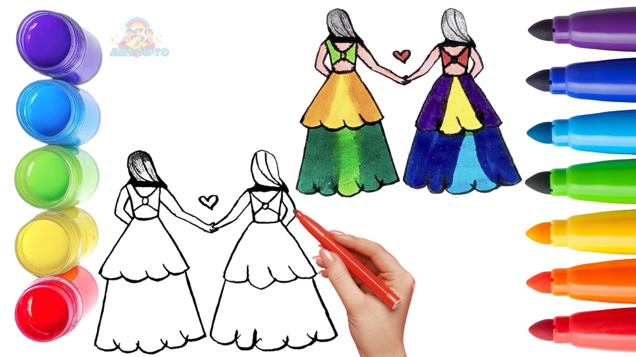 How To Draw cute Best Friends Drawing, Painting & Coloring For Kids and Toddlers_ Child Art 🐋🌈🎨