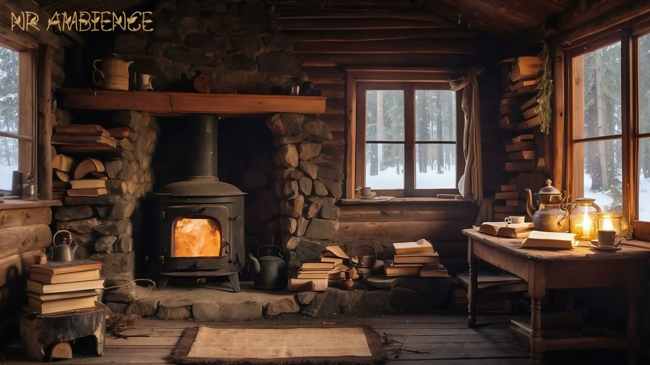 🔥 Cozy Cabin Winter Wind and Fireplace Ambience: Warmth Amidst the Winter Chill ❄️🏡