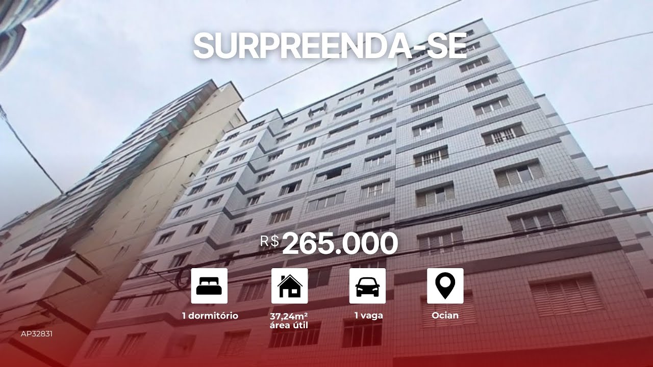 Vista para o Mar! Apartamento 1 Dorm a 170m da Praia no Ocian | Praia Grande