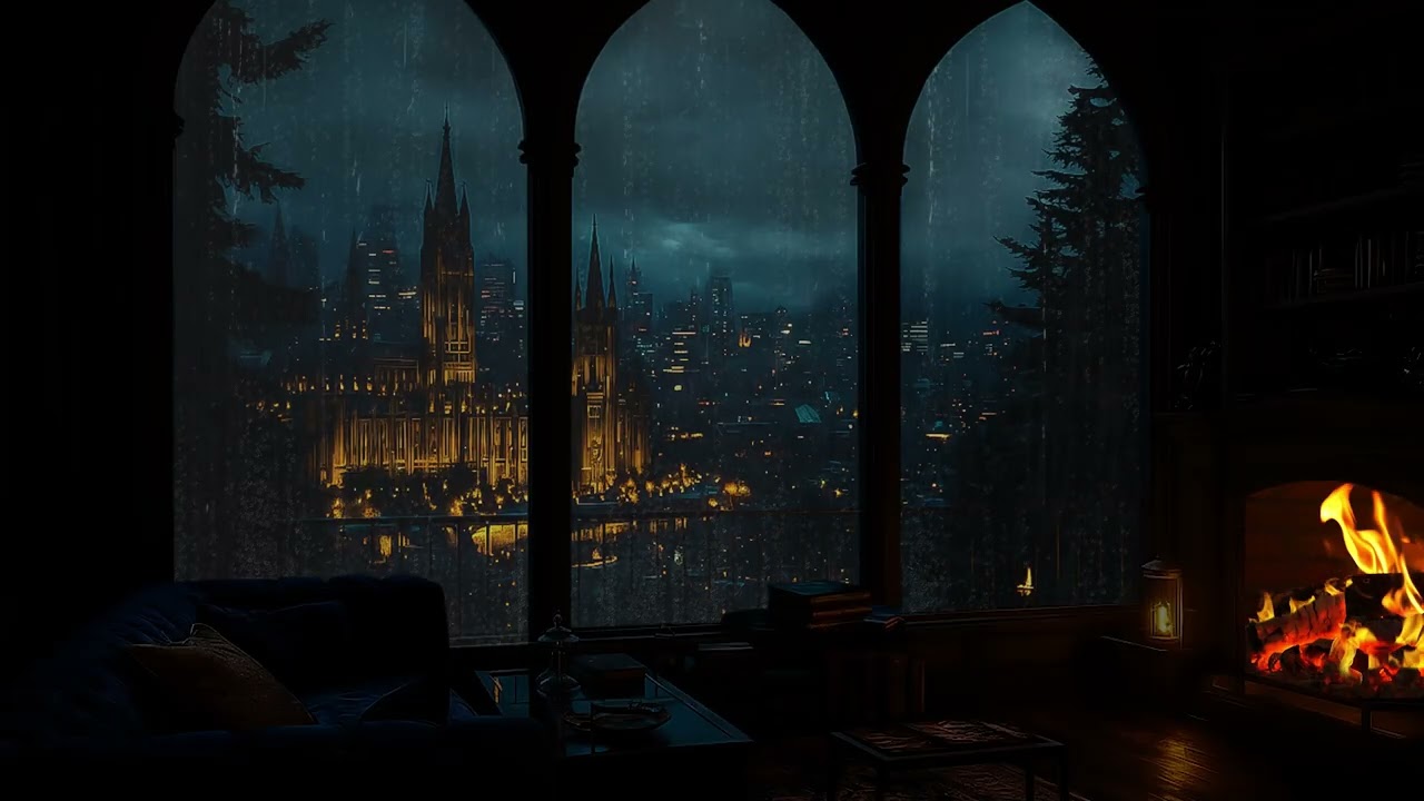 Fall Asleep Instantly (NO ADS) • Warm Fireplace and Rain Sounds for Stress Relief and Healing
