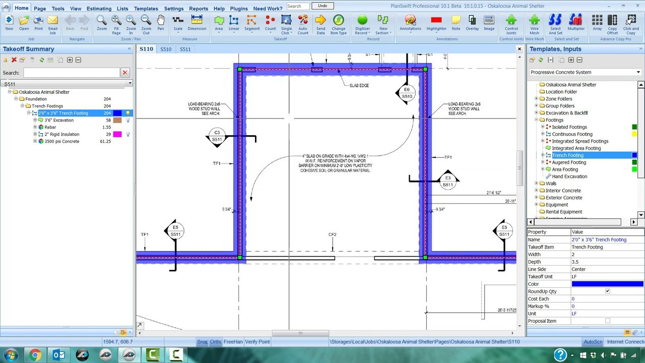PlanSwift Concrete Takeoff - Trench Footing/Grade Beam