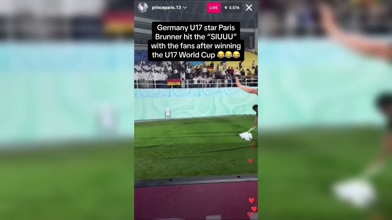 Germany U17 star Paris Brunner hit the &ldquo;SIUUU&rdquo; with the fans after winning the U17 World Cup 😂😂😂