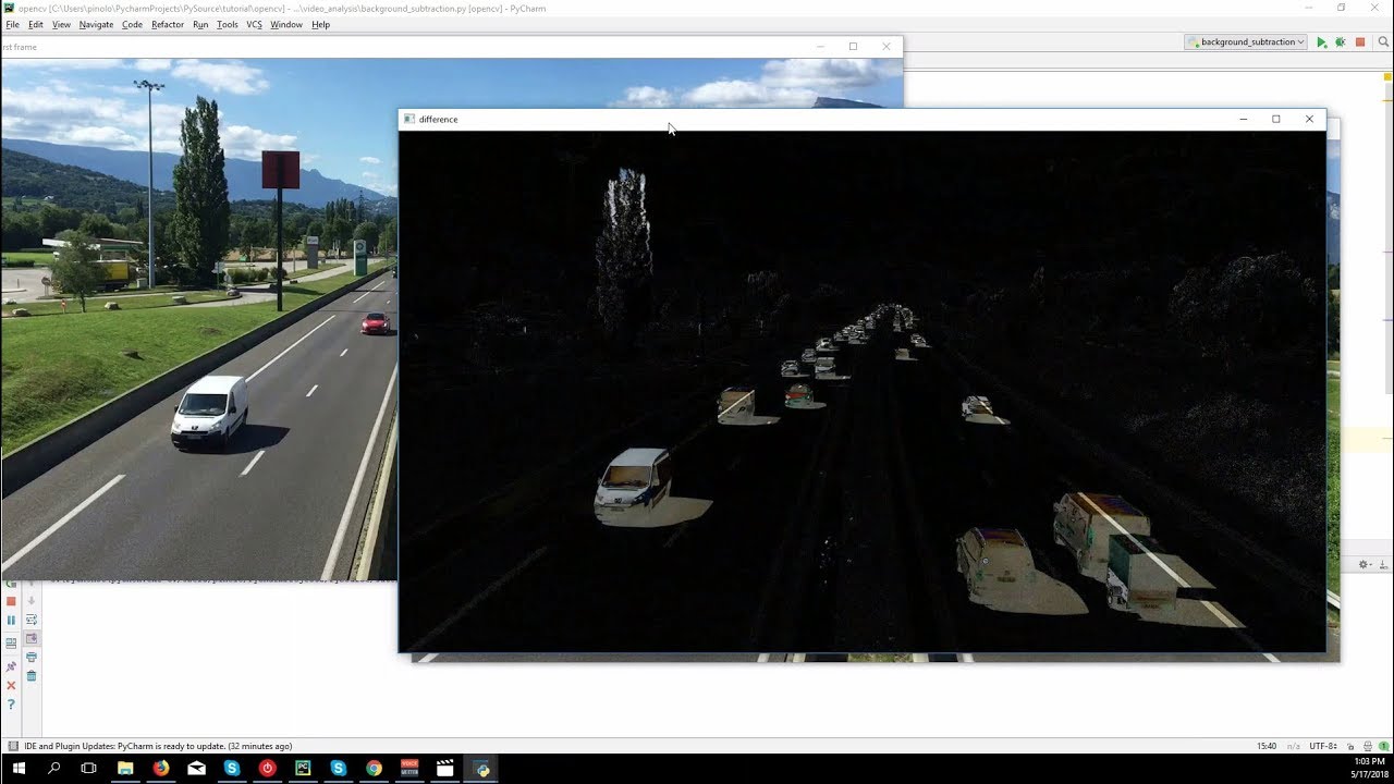 Background Subtraction - OpenCV 3.4 with python 3 Tutorial 32