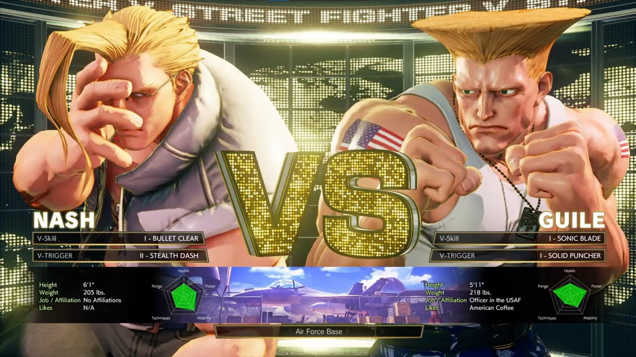 STREET FIGHTER V - Nash VS Guile (Hardest / CPU level 8)