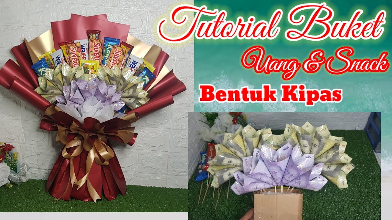 tutorial  membuat buket uang dan snack mudah dan terlihat besar bentuk kipas