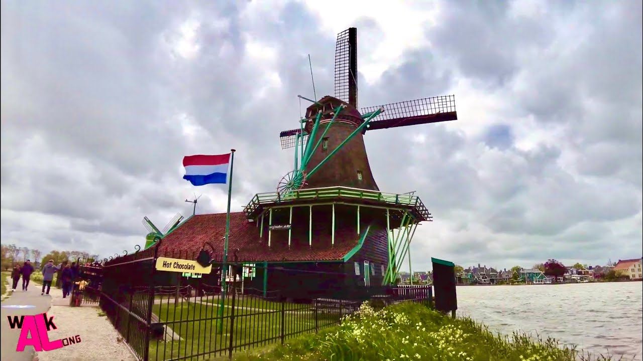 (4K) Popular Windmills at Zaanse Schans - The Netherlands.