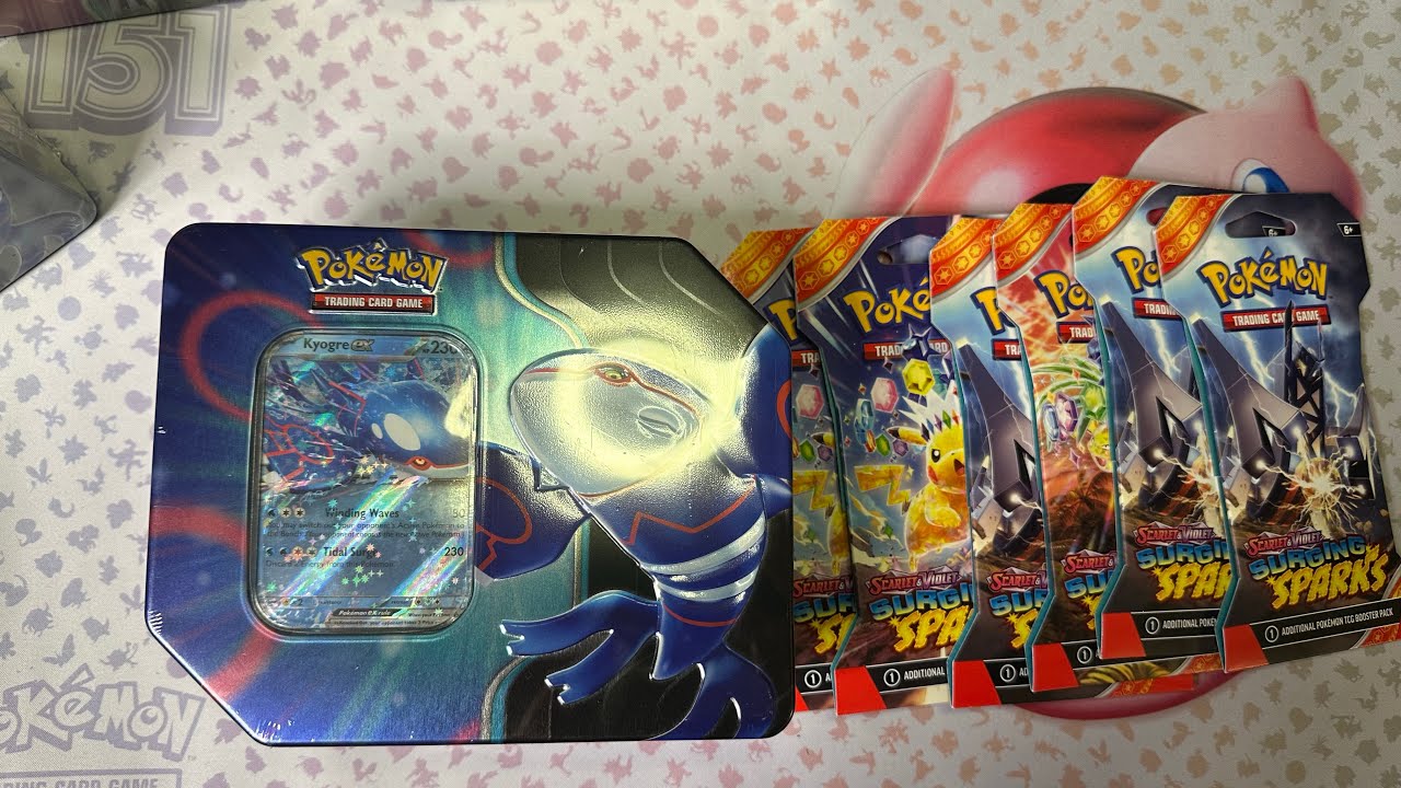 KYOGRE TIN & SURGING SPARKS - POKEMON PACK OPENING!