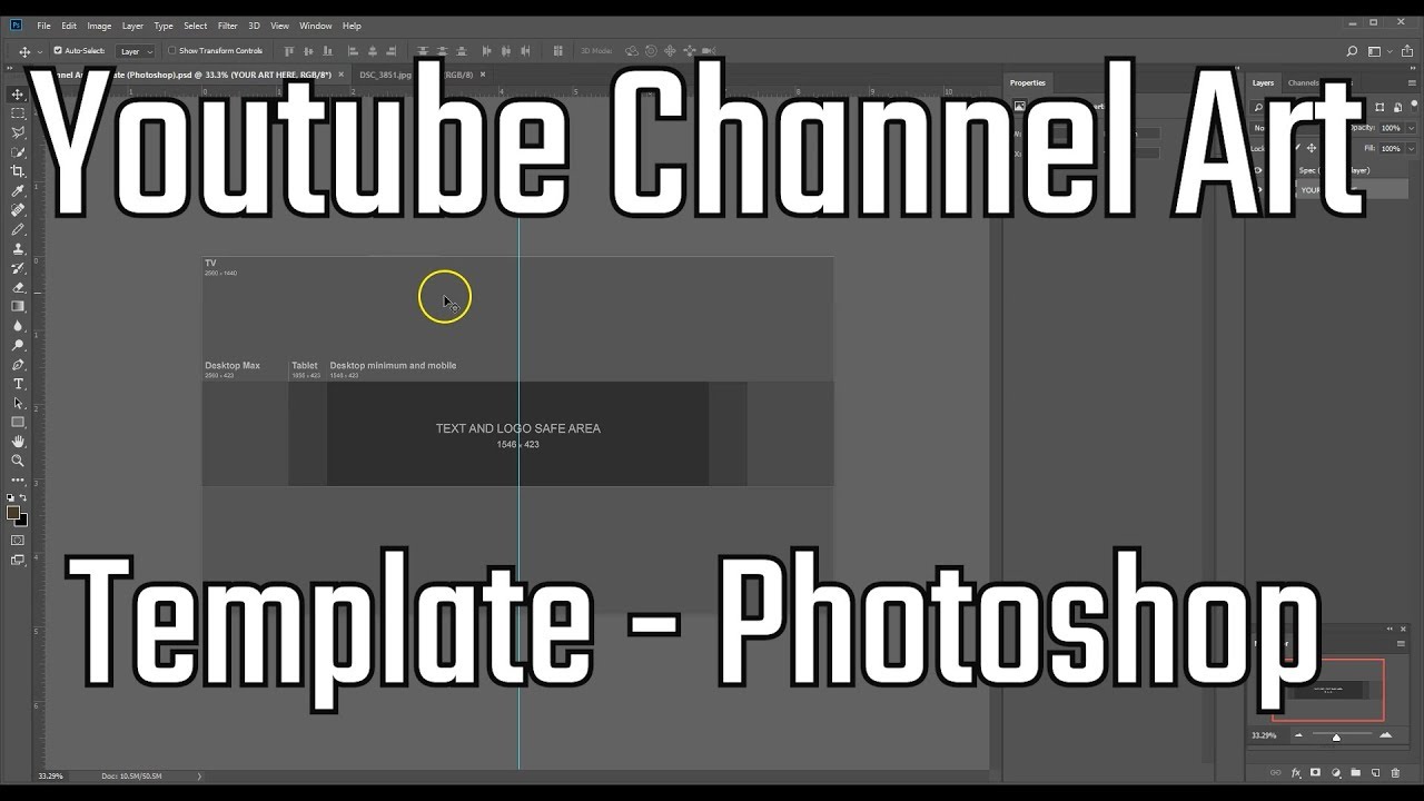 Youtube Channel Art Template for Photoshop, Adding text to the safe zone