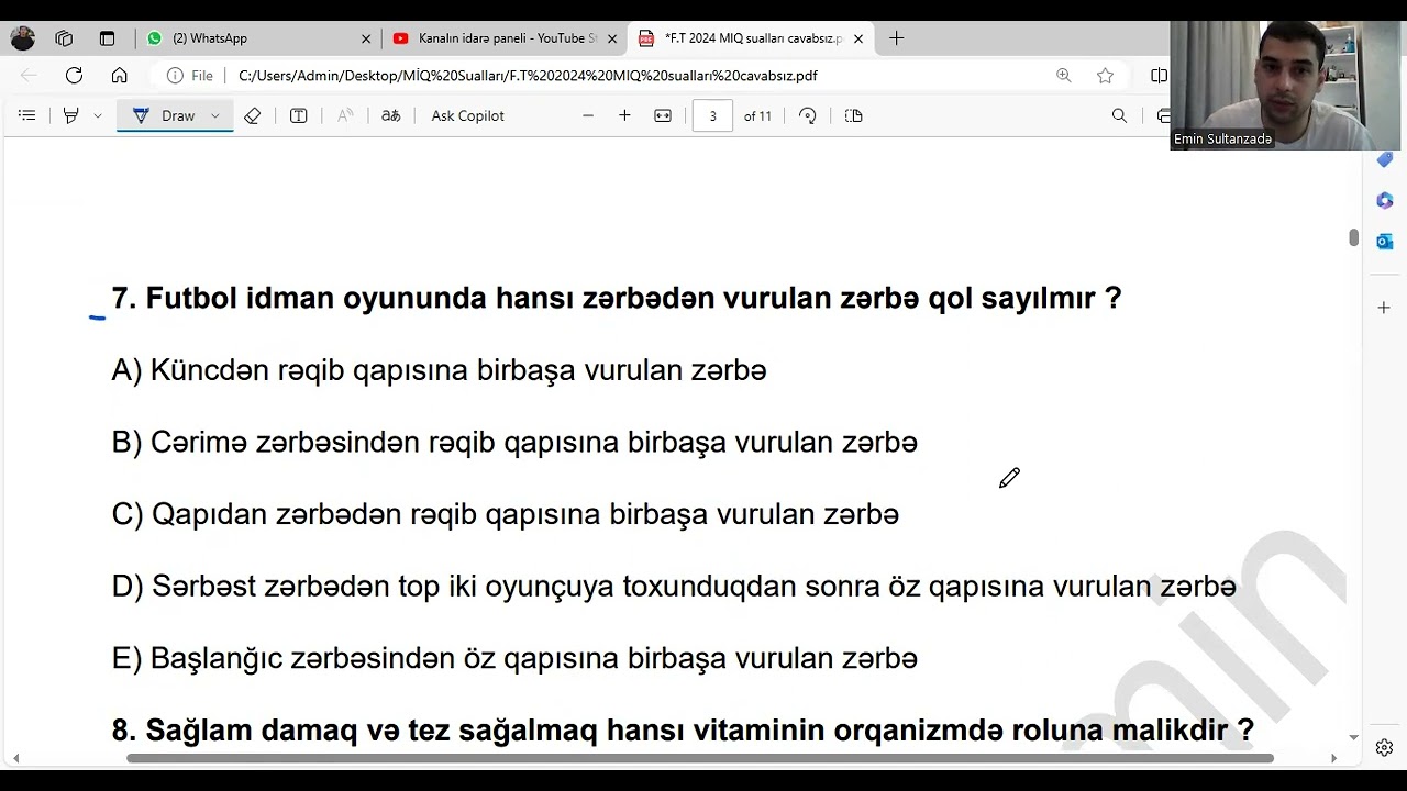 MİQ 2024 Sualları, Fiziki tərbiyə, Emin Sultanzadə