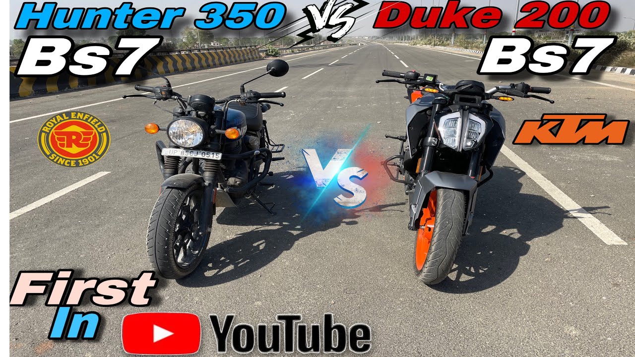 Ktm duke 200 bs6 e20 vs HUNTER 350 bs6 drag race || shocking 😮 result || first in YouTube RE VS KTM
