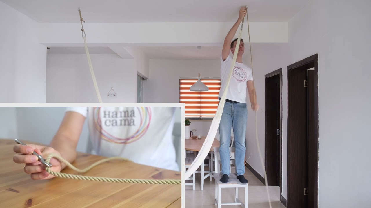 Hängematte an Deckenbefestigung anknoten