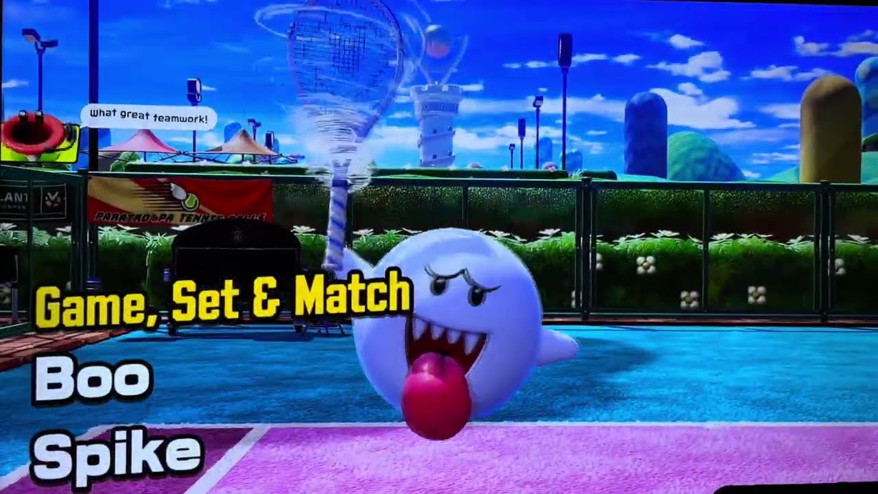 Mario Tennis Fever: Boo and Spike Vs Kamek and Koopa Troopa (Academy Court (Carpet))
