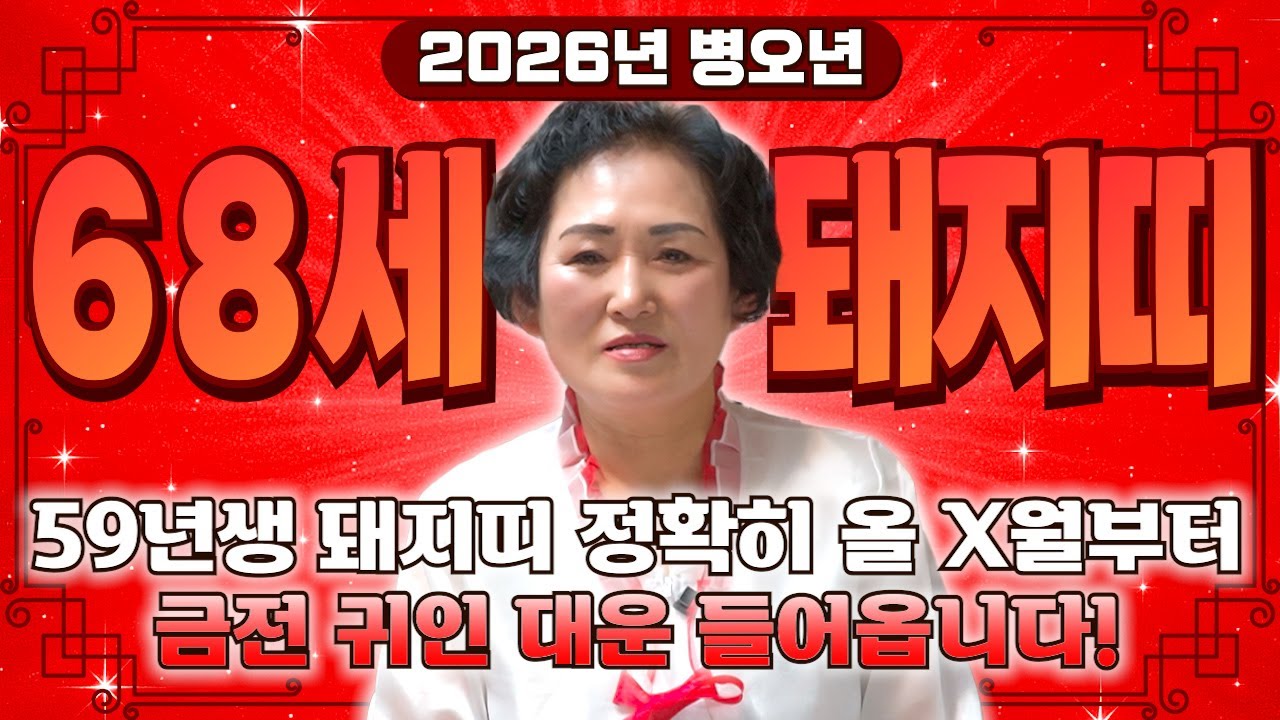 [2026년 1959년생 68세 돼지띠운세] 남은 인생과 말년을 책임질 대운 들어온다! 금전복과 자식복 문서까지 들어와 경사납니다! 2026년 초대박나는 59년생 돼지띠 신년운세