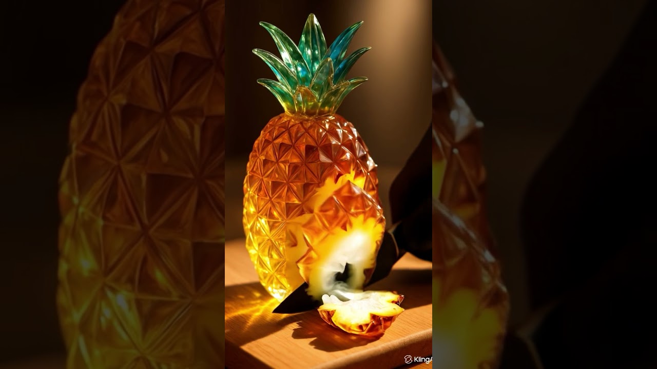 Highly realistic ultra 8K ASMR video of a human hand slicing a hyper-detailed, #asmr