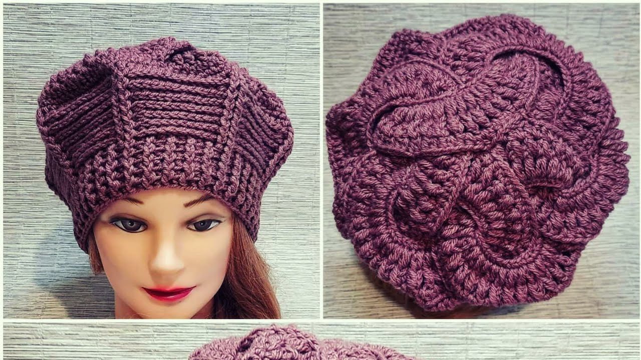 Берет крючком.теплый,оригинальный.Имитация фриформ❤