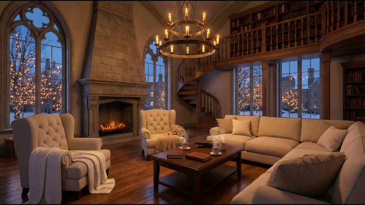 Warm Gothic Castle Atmosphere 🔥 Cozy Fireplace, Candles & Relaxing Music | Piano & Violin