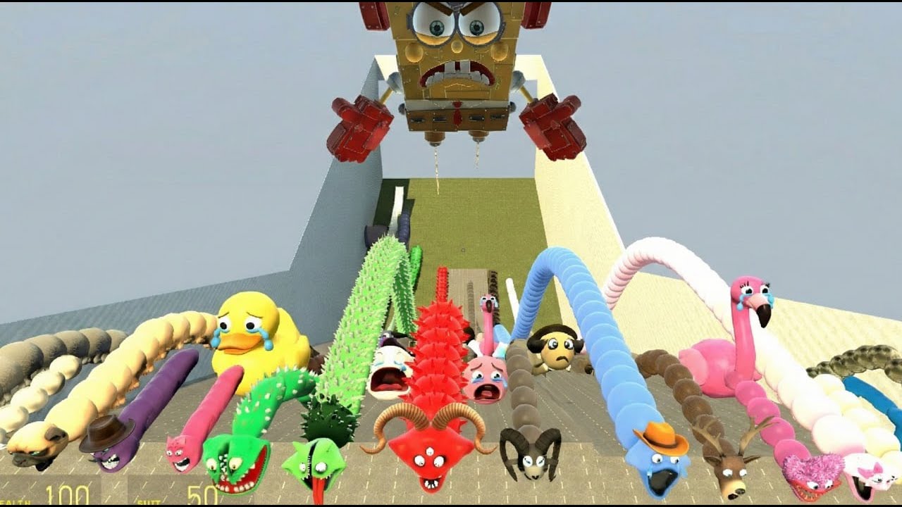 EVIL SPONGEBOB VS HUNGRY WORMS! WHO SURVIVES THE DEATH RAMP? 😱💀