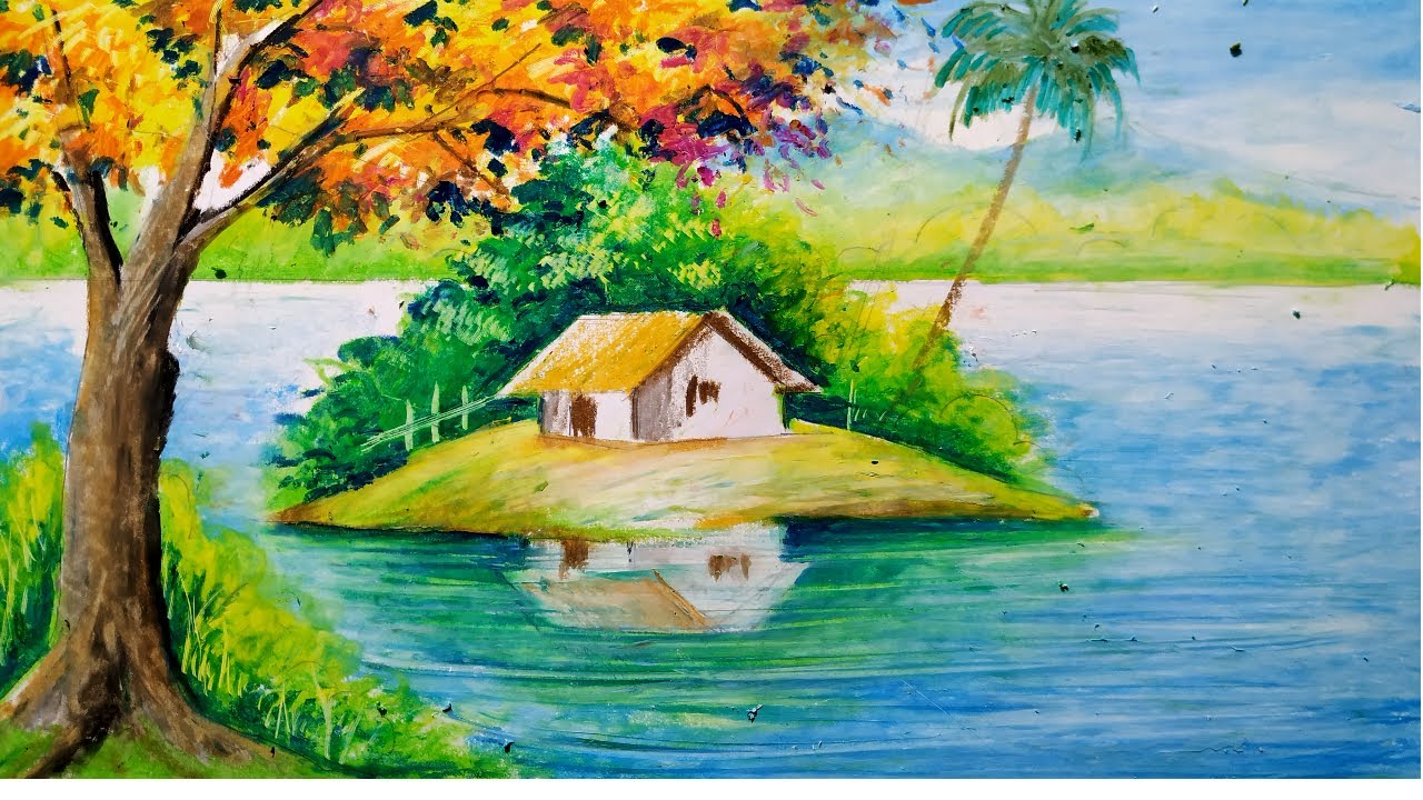 easy oil pastel scenery drawing for beginners step by step,how to draw village scenery,scenery draw,