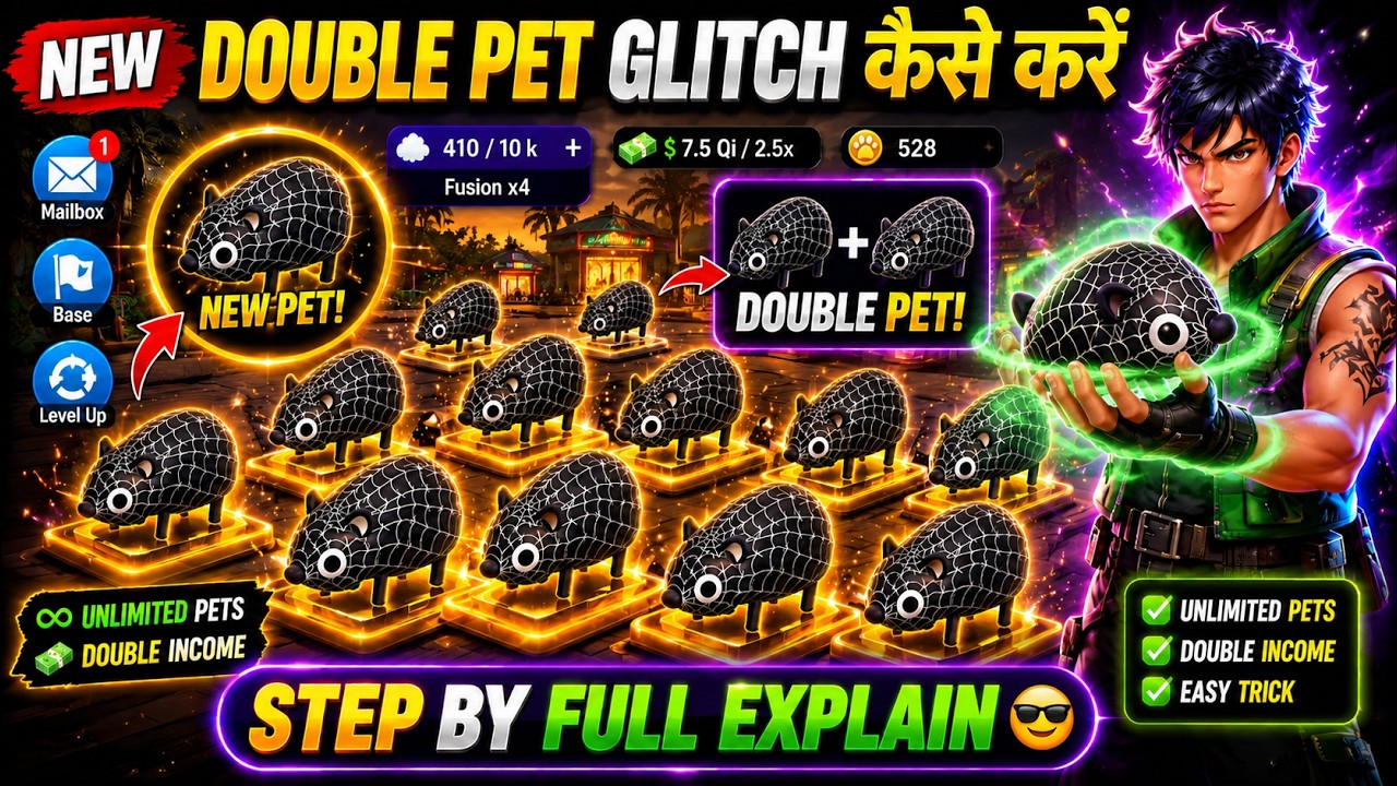 EASY NEW DOUBLE PET GLITCH STEAL A PET FREE FIRE | STEAL A PET NEW UPDATE | NEW BASE DOUBLE GLITCH