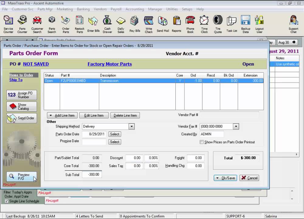 MaxxTraxx Auto Shop Software Video Lessons - Cores Management
